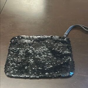 Gap Black Sequin Clutch/Wristlet with pink polka dot interior